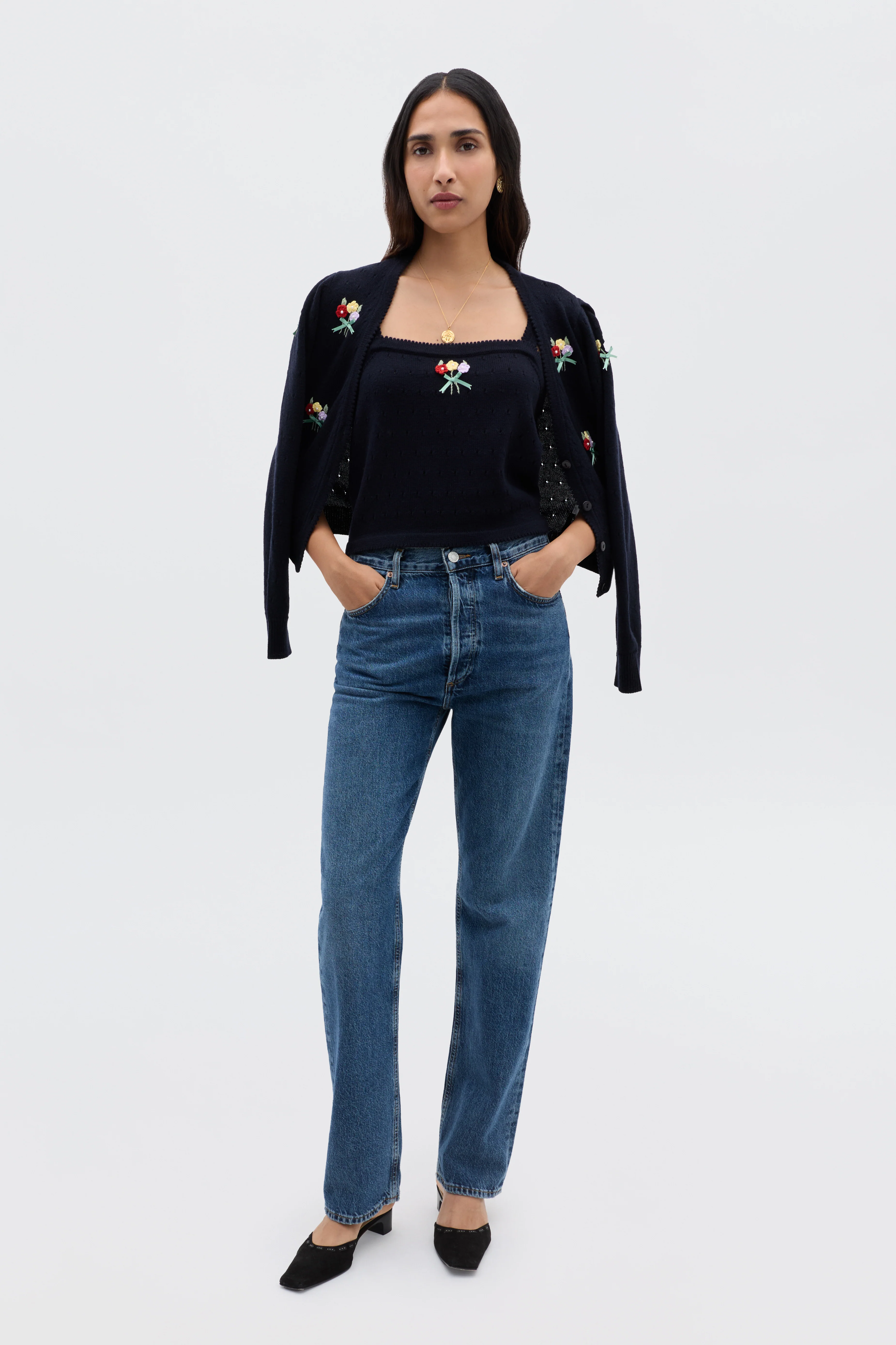 Perla - Floret Embroidery Deep Navy - Image 3