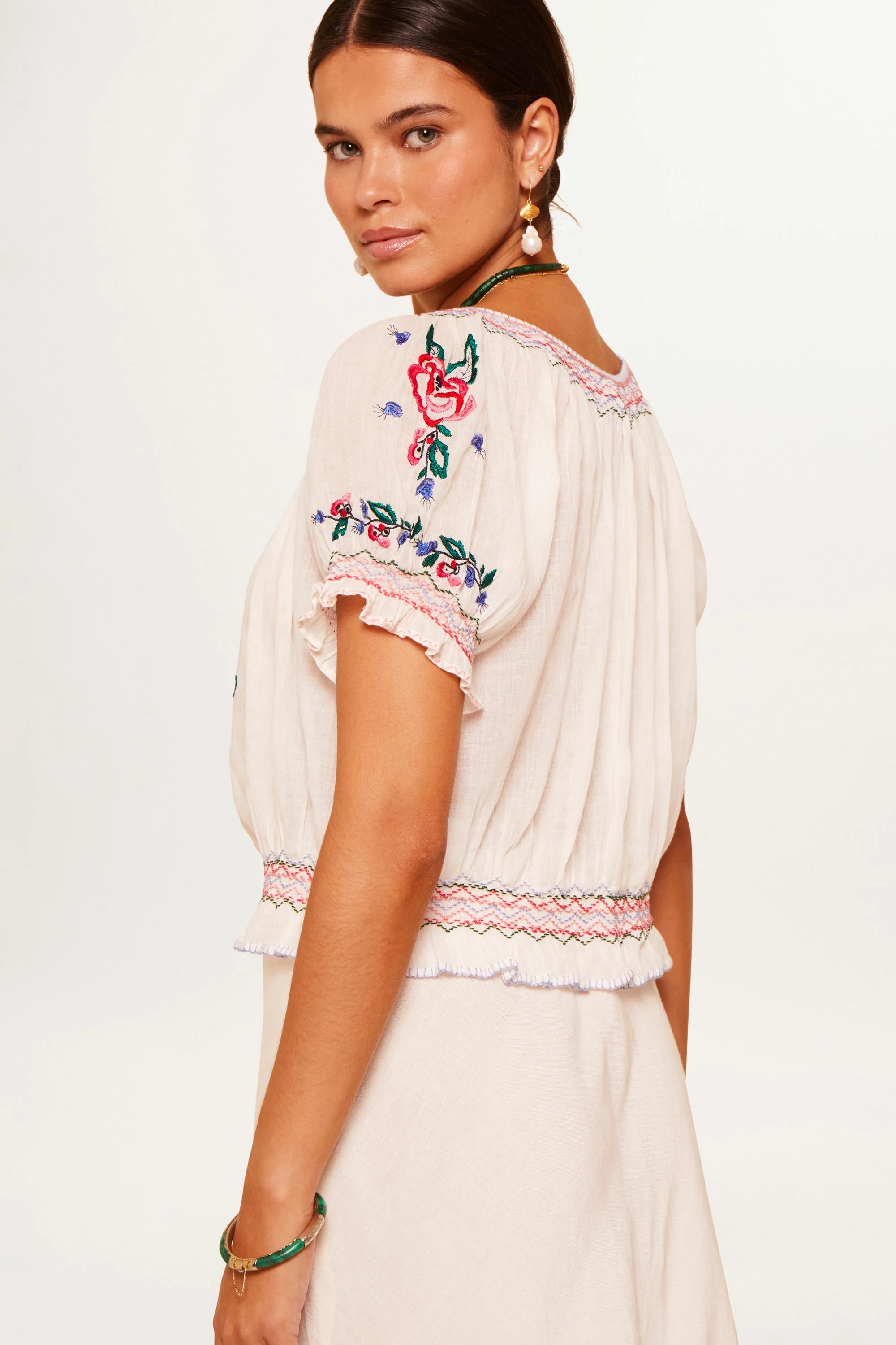 Phlox - Hungarian Rose Embroidery Ivory - Image 3