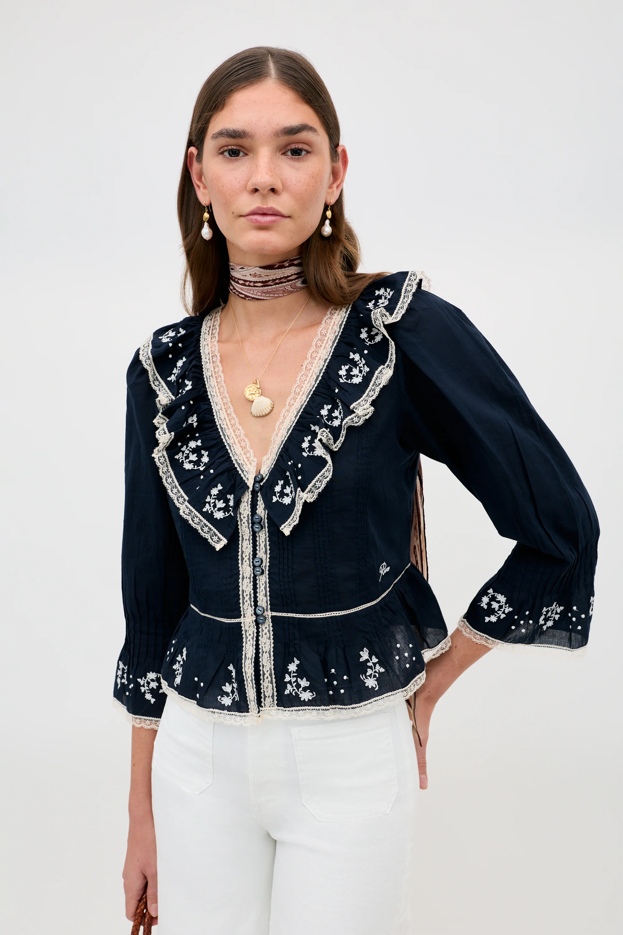 Solene - Flower Trail Embroidery Navy - Image 3