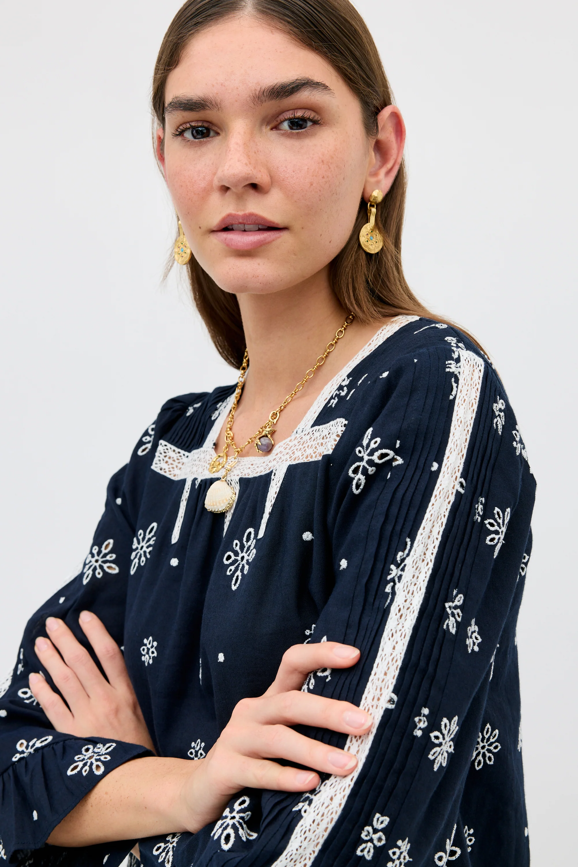 Susana - Blossom Cutwork Embroidery Navy - Image 3