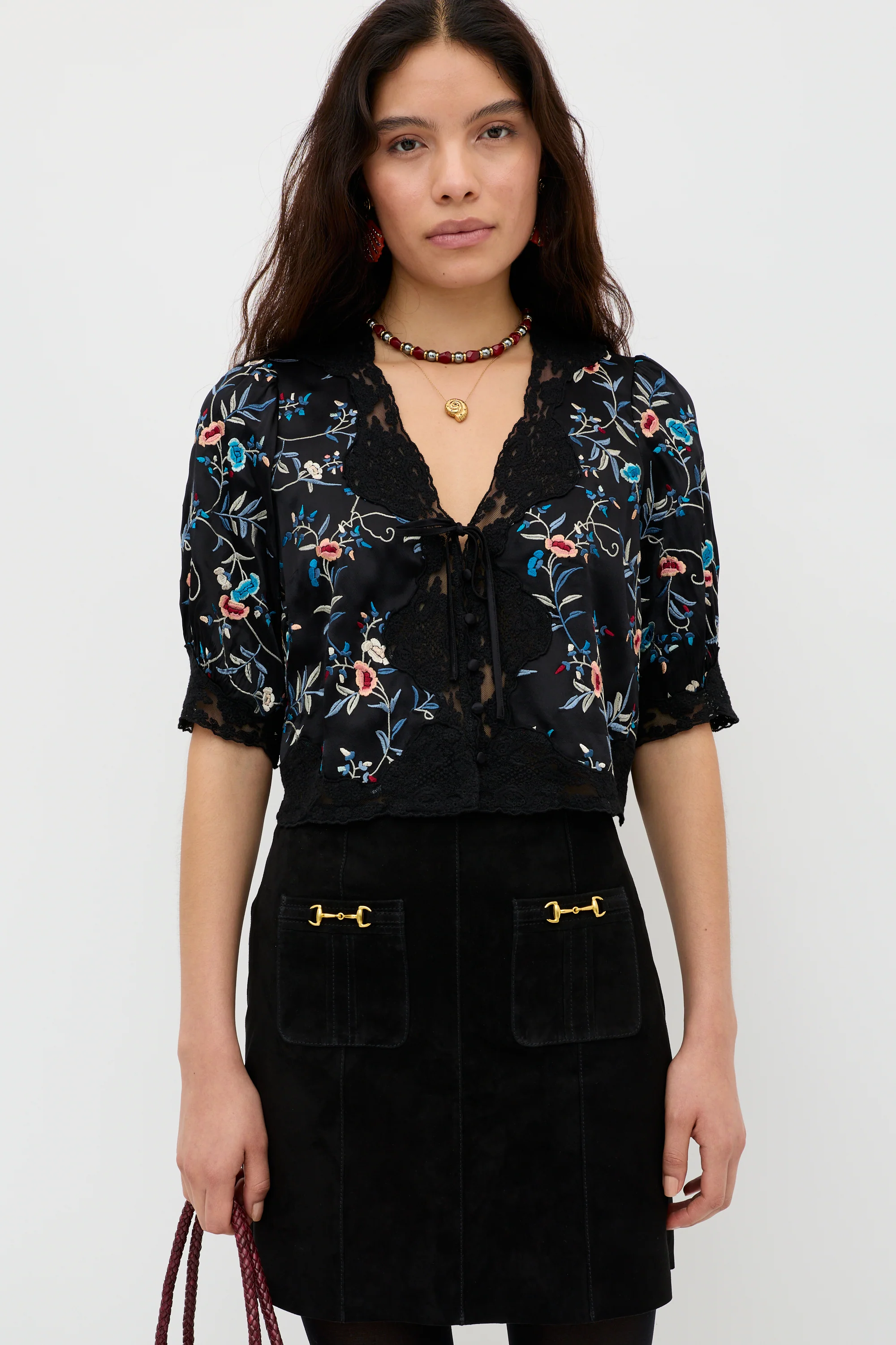 Ursula - Botanical Embroidery Black